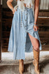 Fully Buttoned Long Denim Skirt